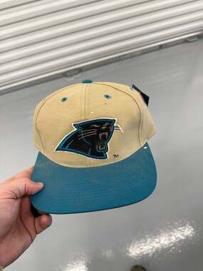 Vintage Carolina Panthers Drew Pearson Two-Tone Khaki & Teal Adjustable Hat OSFA